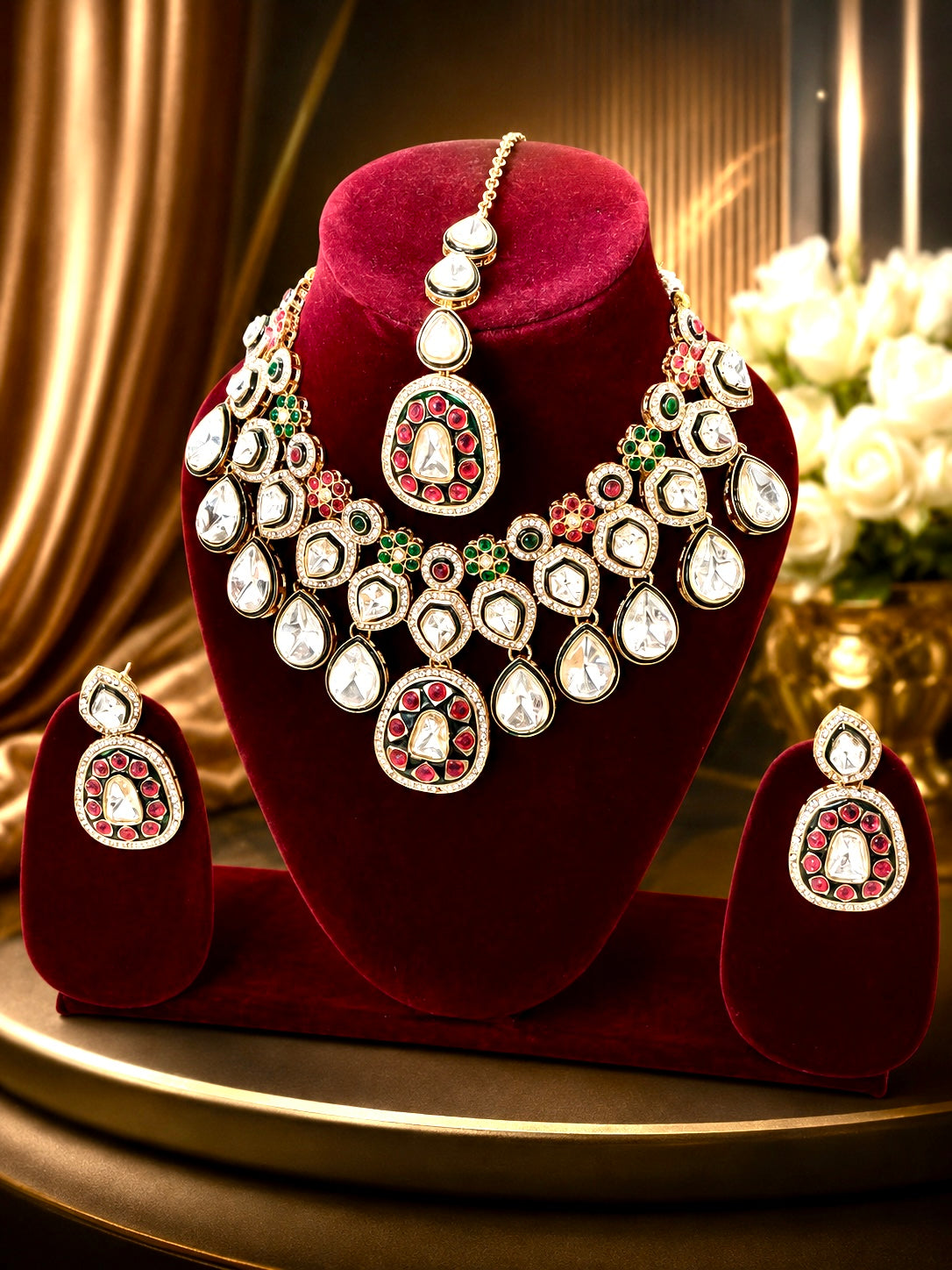 Premium Kundan Polki Bridal Necklace Set