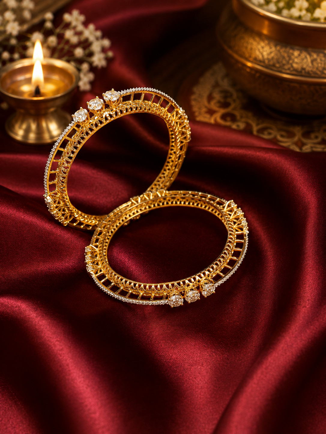 Regal set of two handcrafted gold-plated Pacheli (Crown) bangles