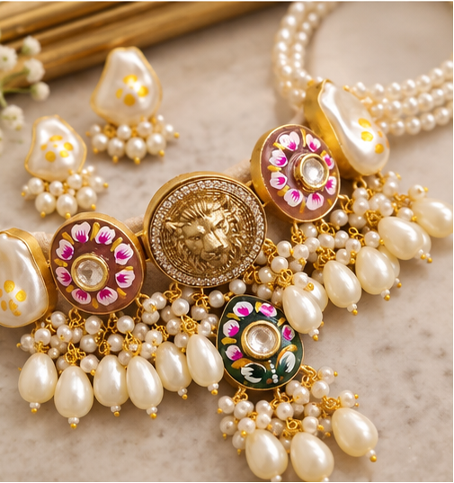 Pearl choker with Lion statement design
