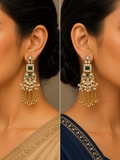 Meenakari & Emerald  Kundan Jhumka Drop Earrings
