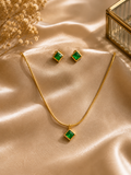 Emerald green square pendant and earring jewelry set