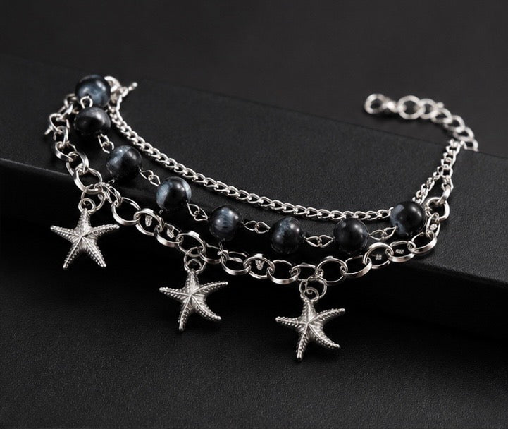 Oxidized silver-tone starfish charms