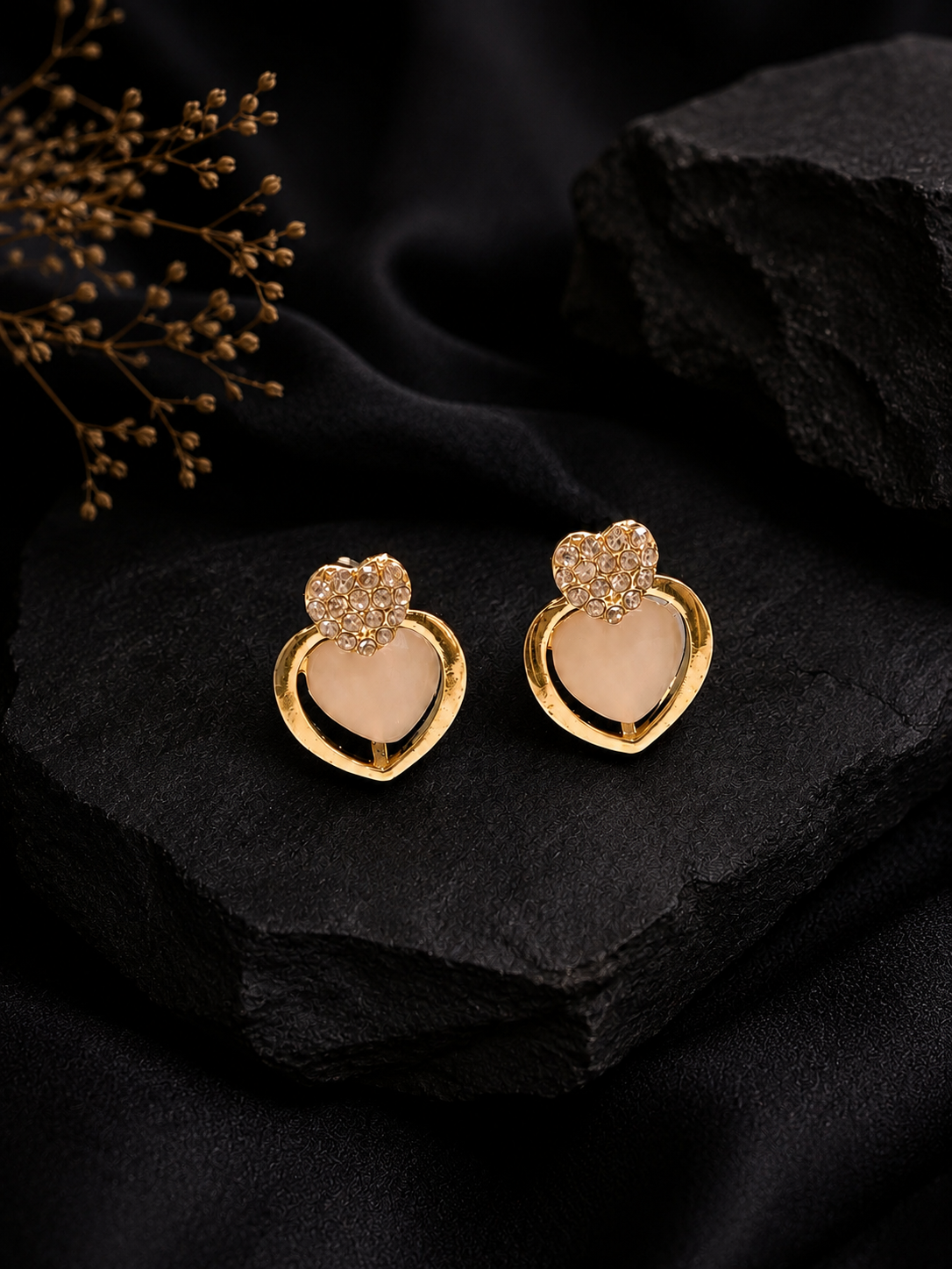Korean-style double heart stud earrings