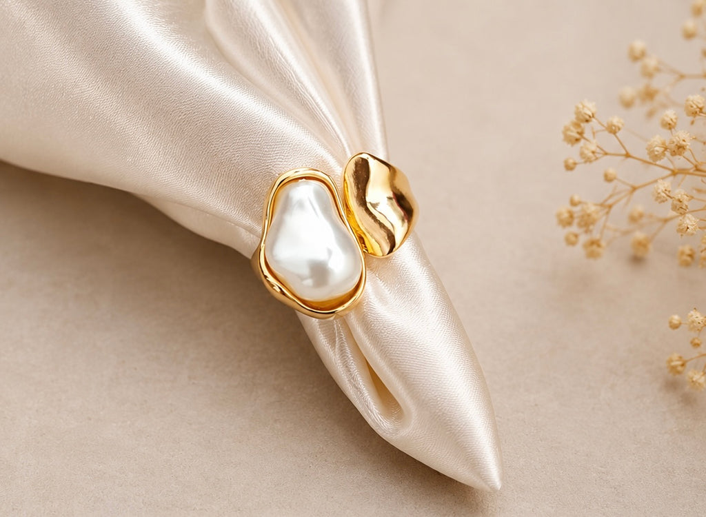 Asymmetric Baroque Pearl Molten Gold Wrap Ring