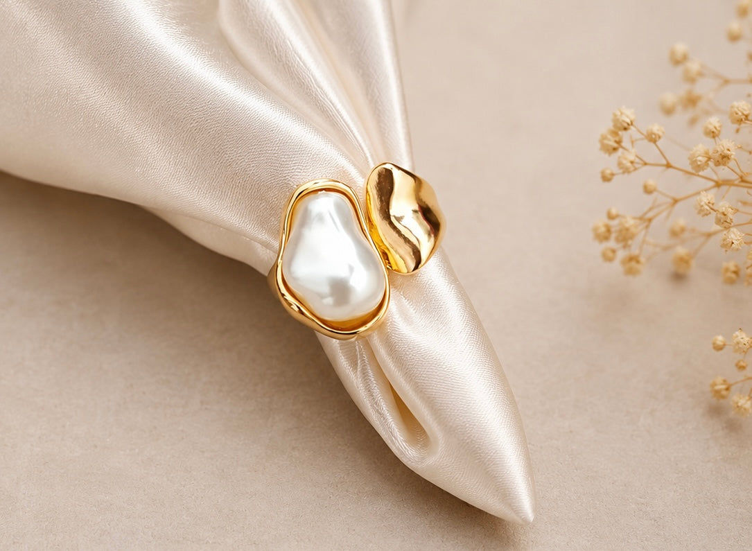 Asymmetric Baroque Pearl Molten Gold Wrap Ring