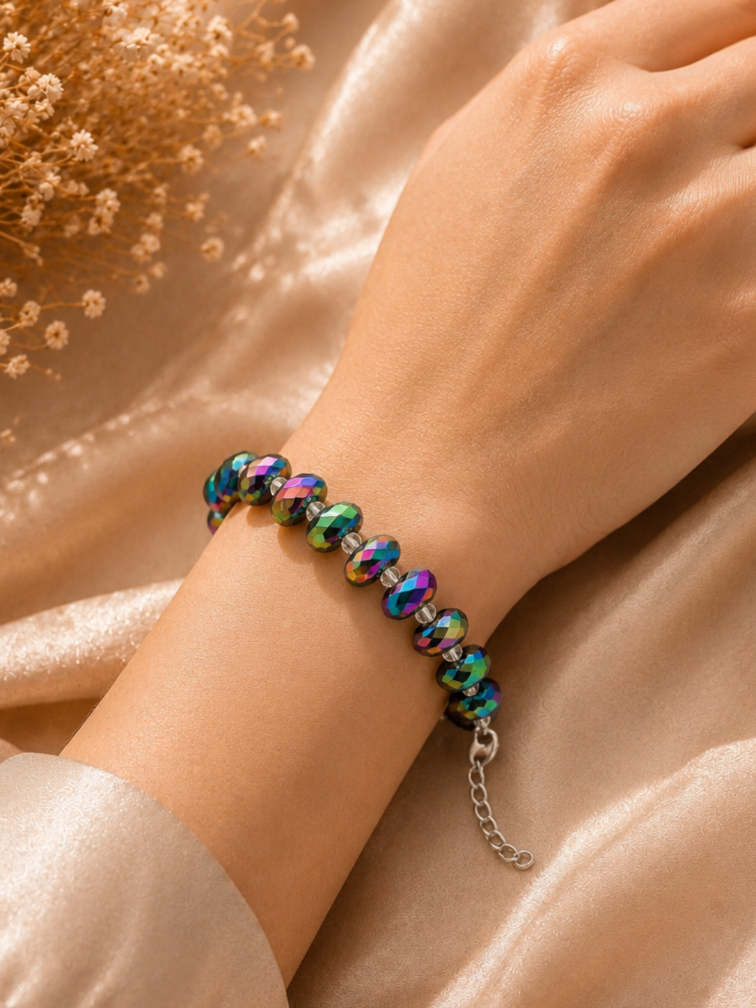 Multicolor iridescent crystal bead bracelet