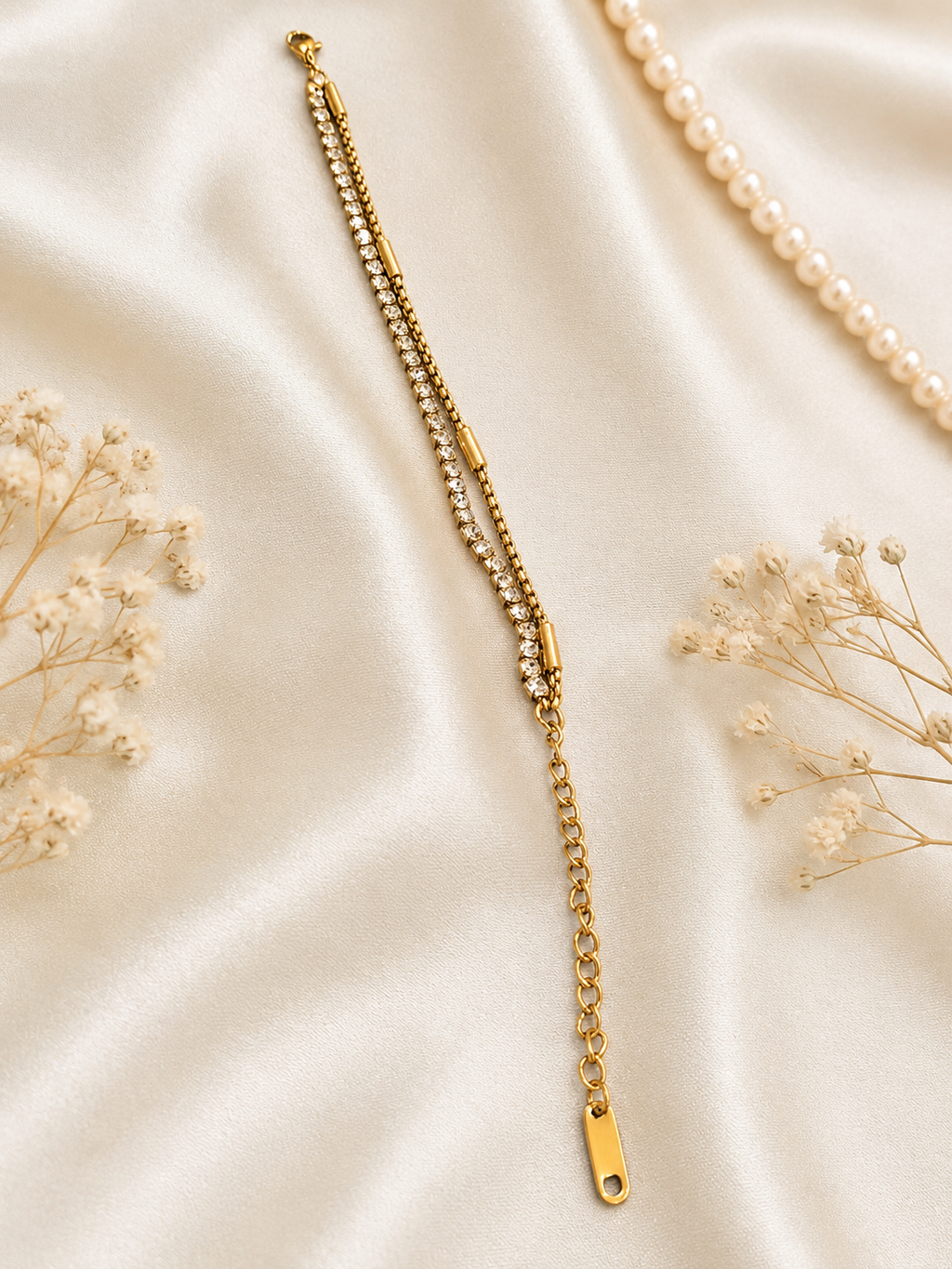 Elegant double-layered golden crystal bracelet