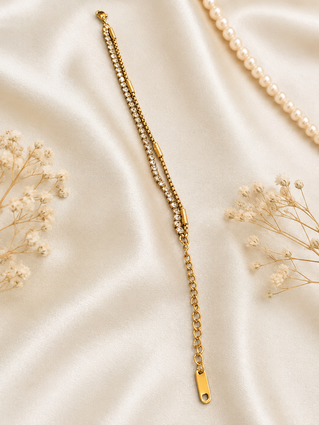 Elegant double-layered golden crystal bracelet