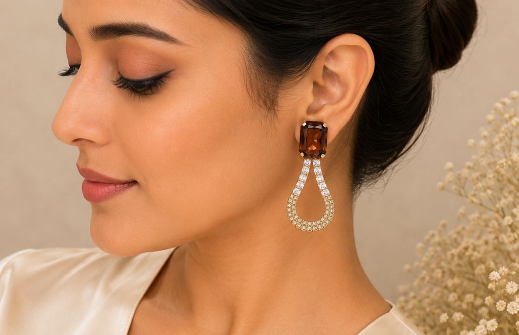 Smoky quartz crystal drop earrings
