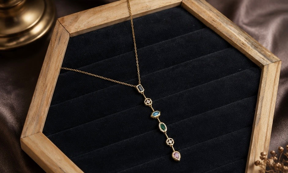 Multicolor Spectrum Geometric Y-Drop Lariat Necklace