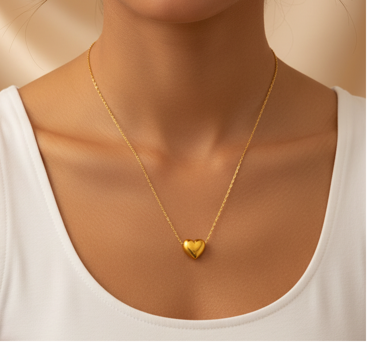 Dainty Gold Plated Puffed Heart Necklace