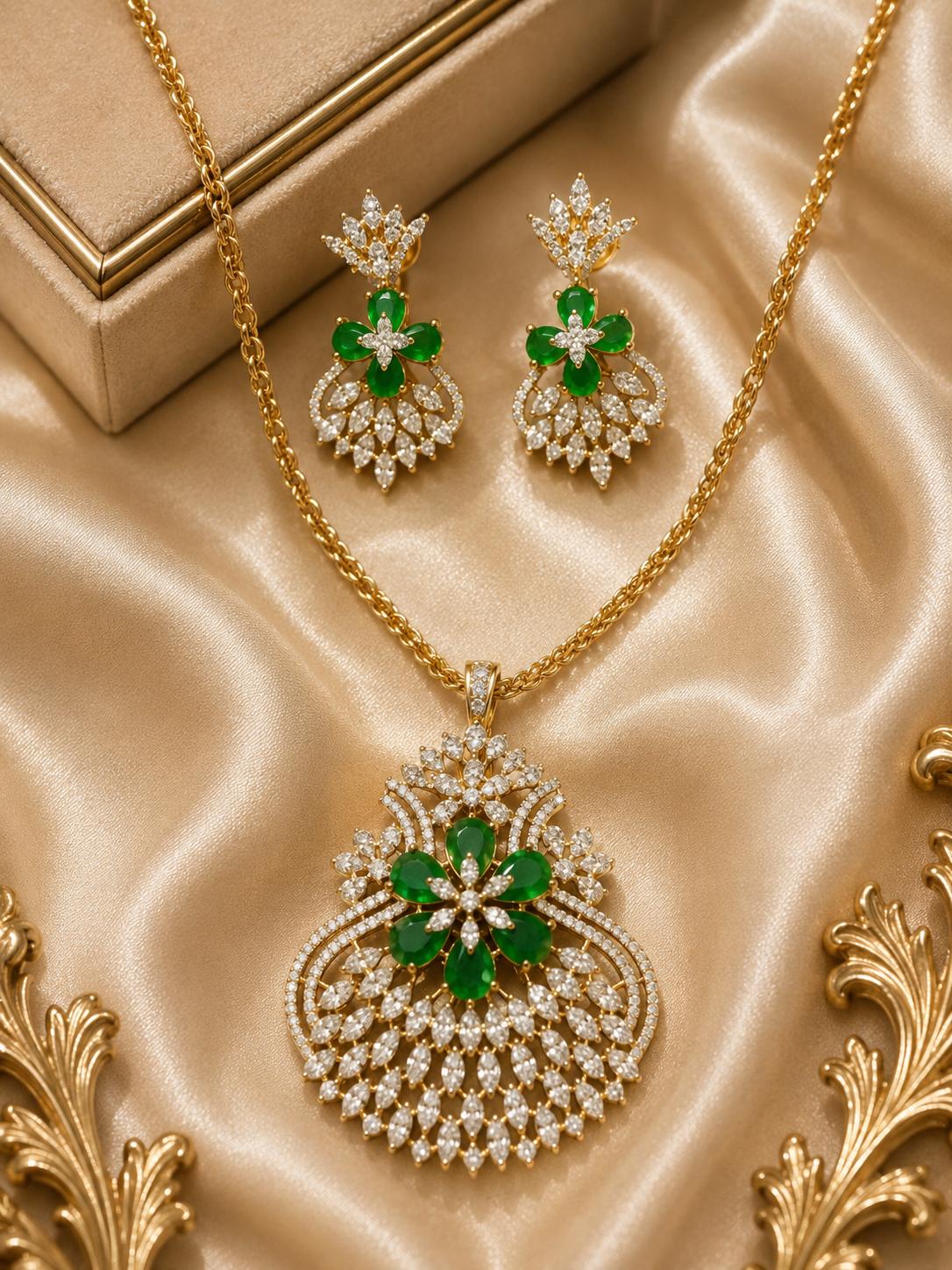 Gold-Plated American Diamond Pendant Set