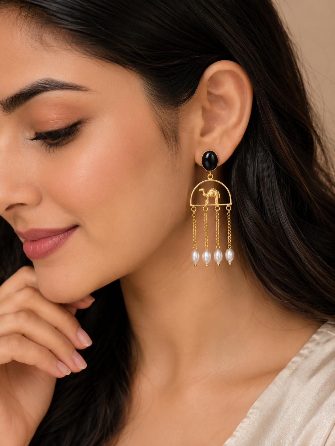 Brass camel statement drop earrings