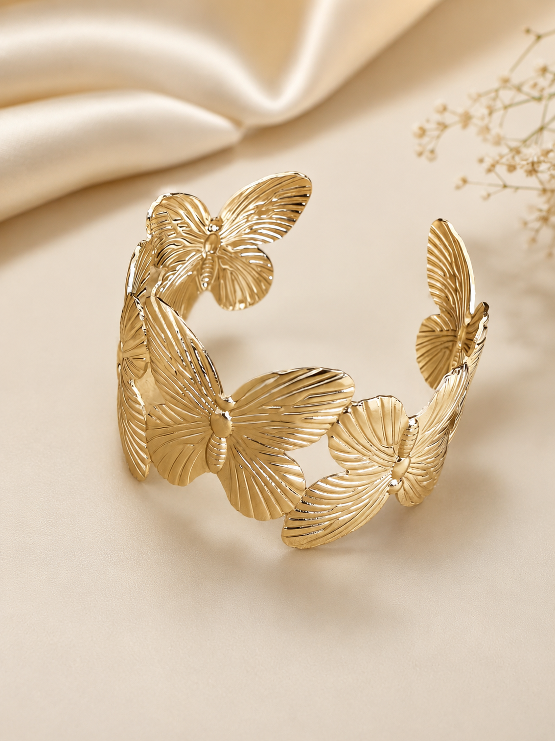 Gold Plated Anti Tarnish Stainless Steel Butterfly Themed Cuff