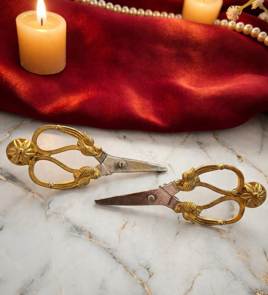 Vintage-style ornate scissor drop earrings