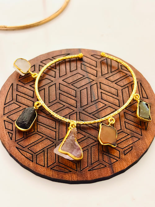 Brass Charm Bracelet With Multicolour Raw Stone