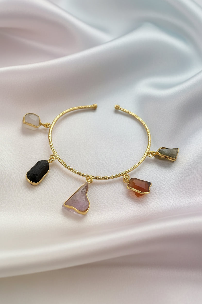 Brass Charm Bracelet With Multicolour Raw Stone