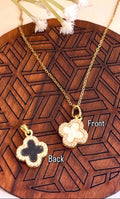 Dainty White And Black Clover Necklace in Gold Plating.