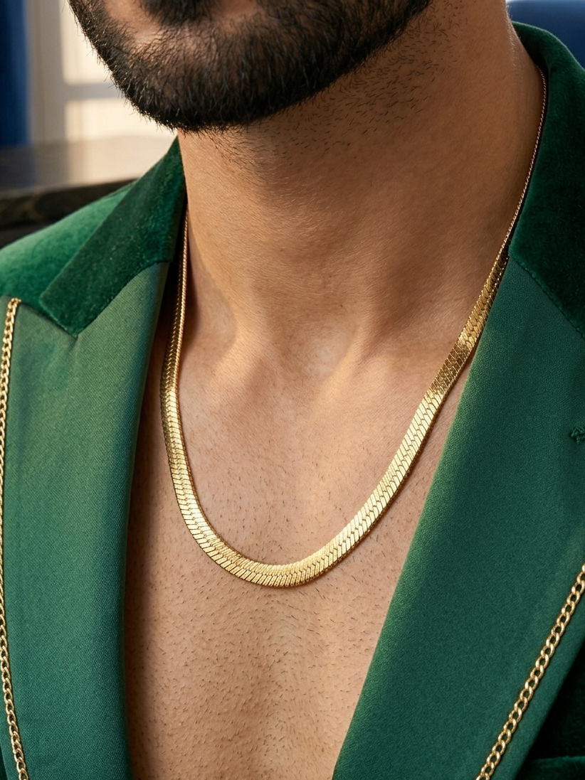 Gold Herringbone Chain Necklace