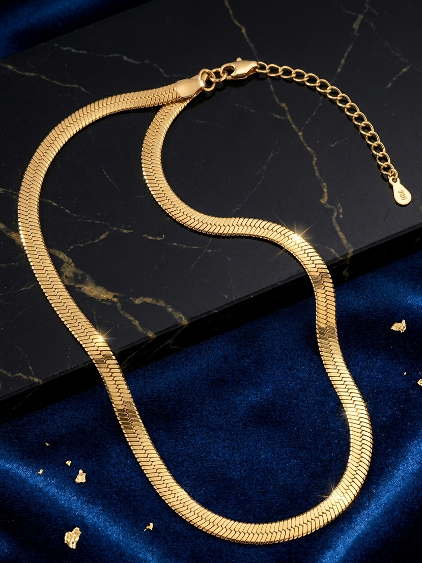 Gold Herringbone Chain Necklace