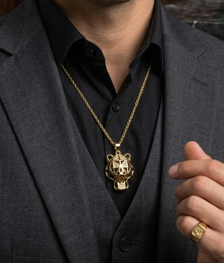 Geometric Panther Head Pendant Necklace