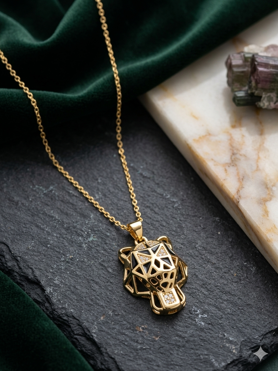 Geometric Panther Head Pendant Necklace