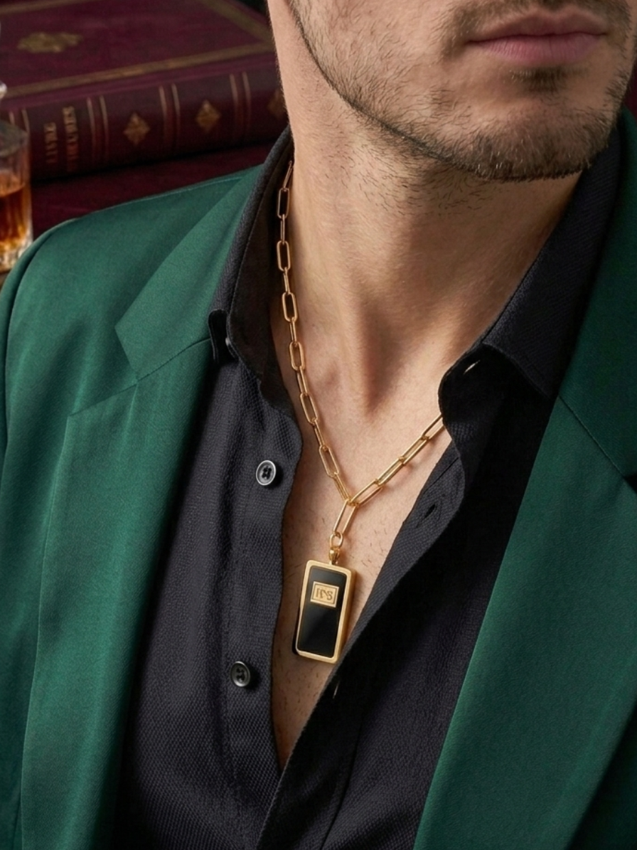 Minimalist Black Enamel N°5 Medallion Necklace
