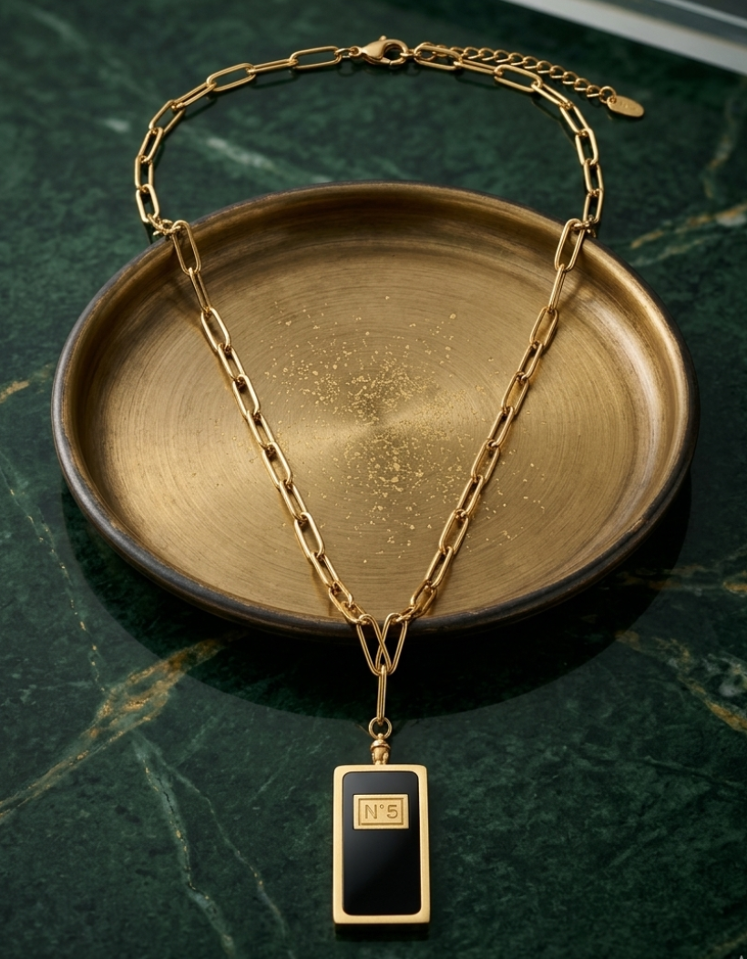 Minimalist Black Enamel N°5 Medallion Necklace