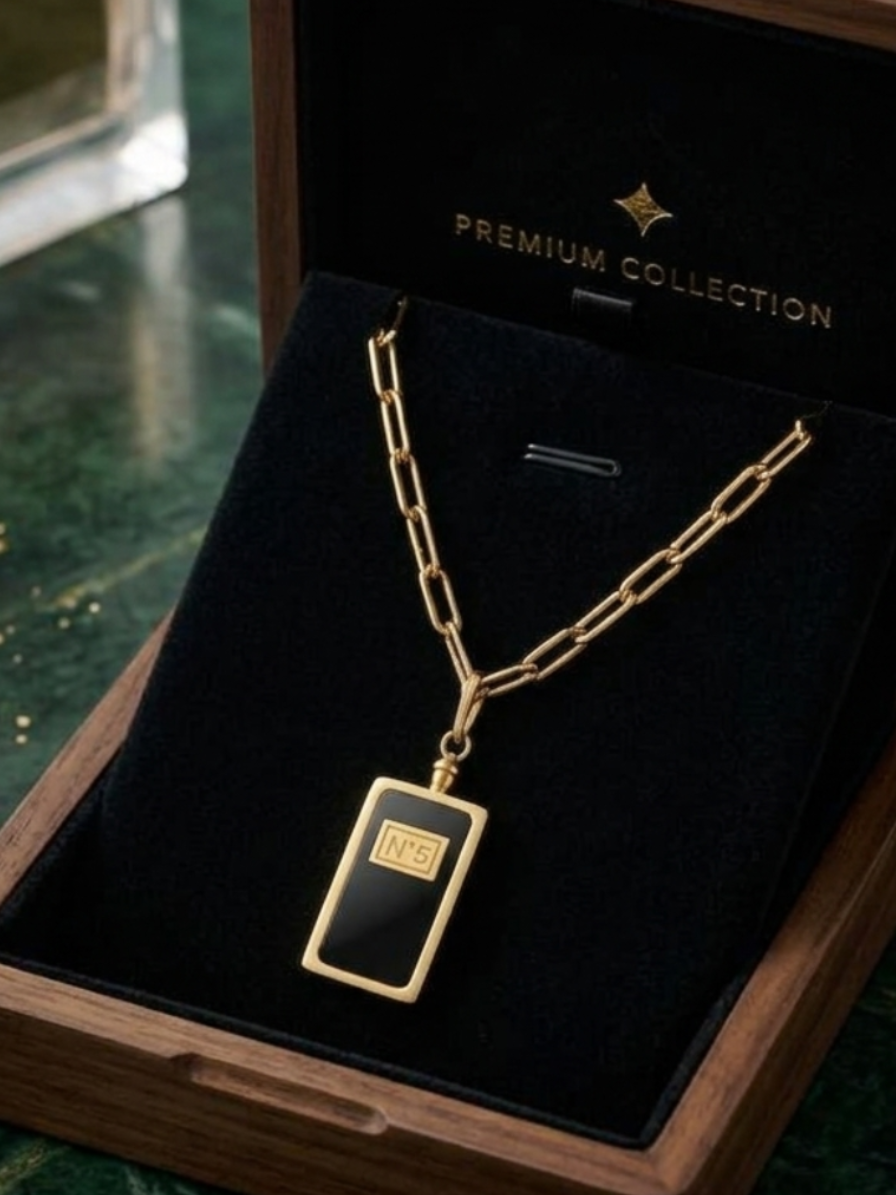 Minimalist Black Enamel N°5 Medallion Necklace