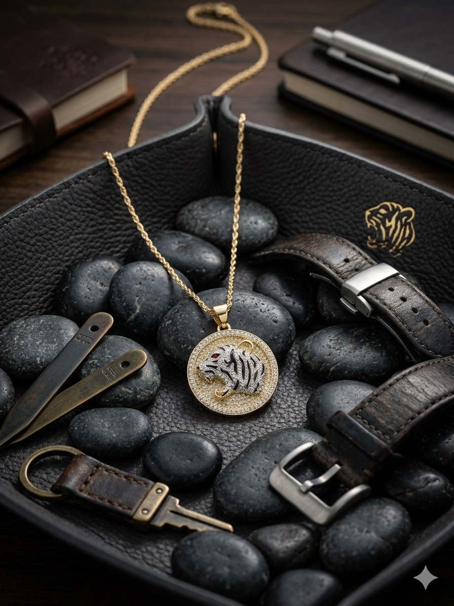 Two-Tone White Tiger Medallion Necklace