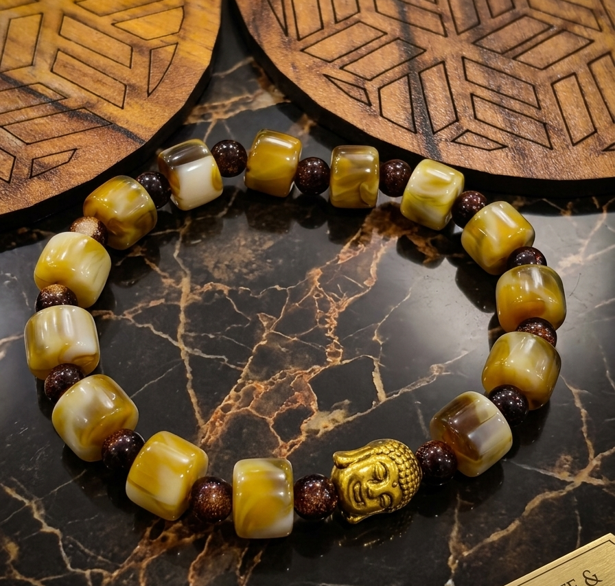 Spiritual Buddha charm gemstone beaded bracelet,