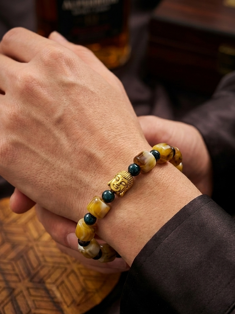 Spiritual Buddha charm gemstone beaded bracelet,