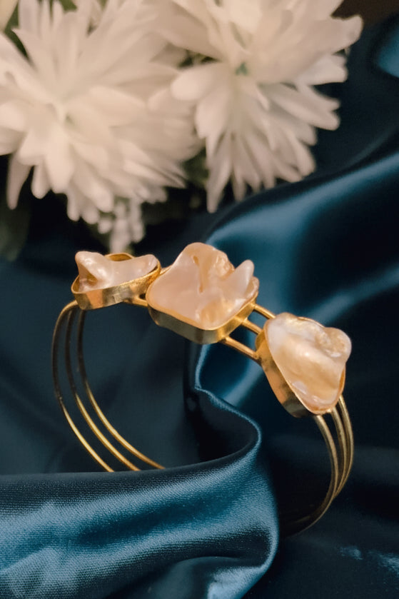 Gold Plated 3 Mother Of pearl Cuff Bracelet