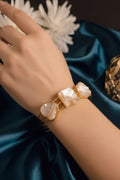 Gold Plated 3 Mother Of pearl Cuff Bracelet