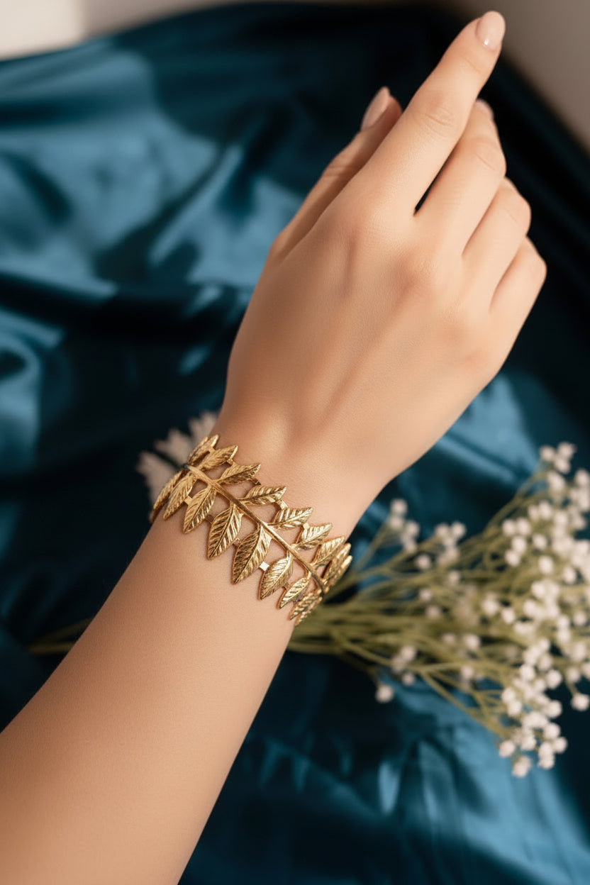 Golden Laurel Leaf Statement Bracelet