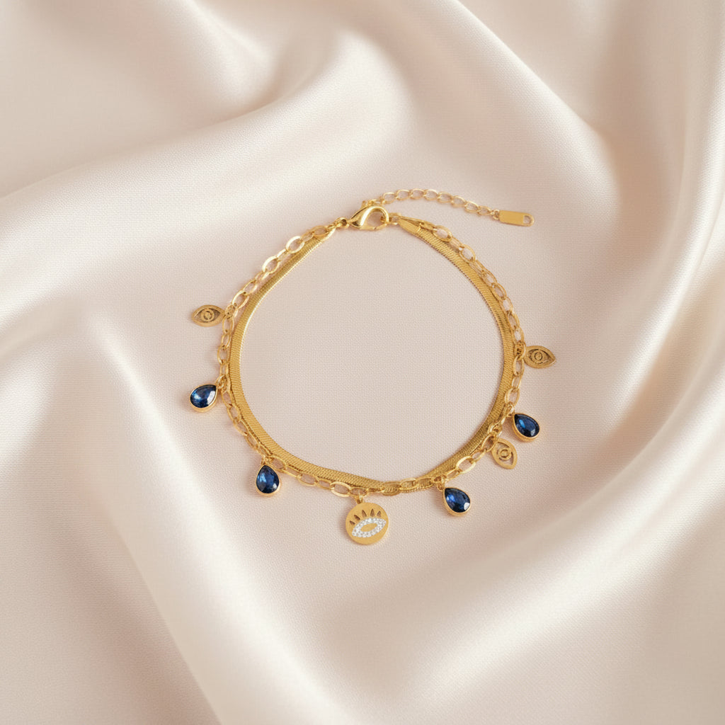 Aura Mystic Evil Eye Layered Gold Charm Bracelet