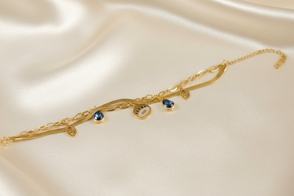 Aura Mystic Evil Eye Layered Gold Charm Bracelet