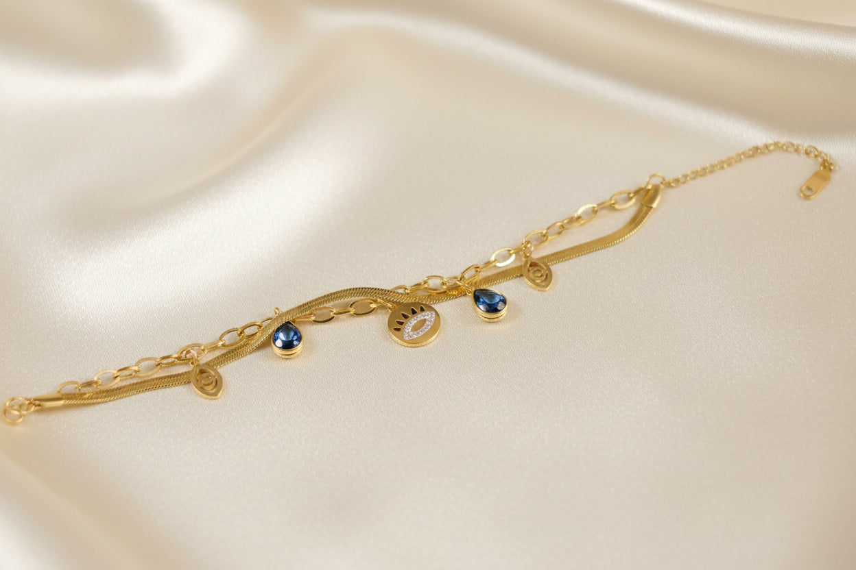 Aura Mystic Evil Eye Layered Gold Charm Bracelet