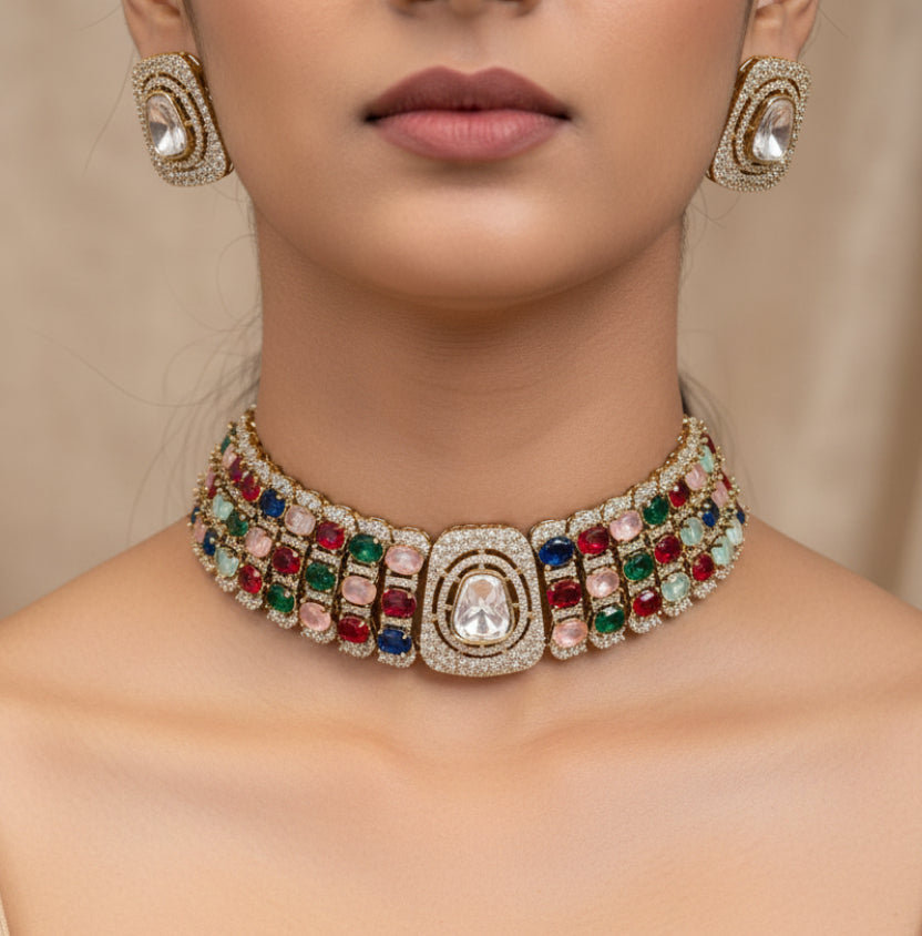 Green Emerald royal kundan choker set