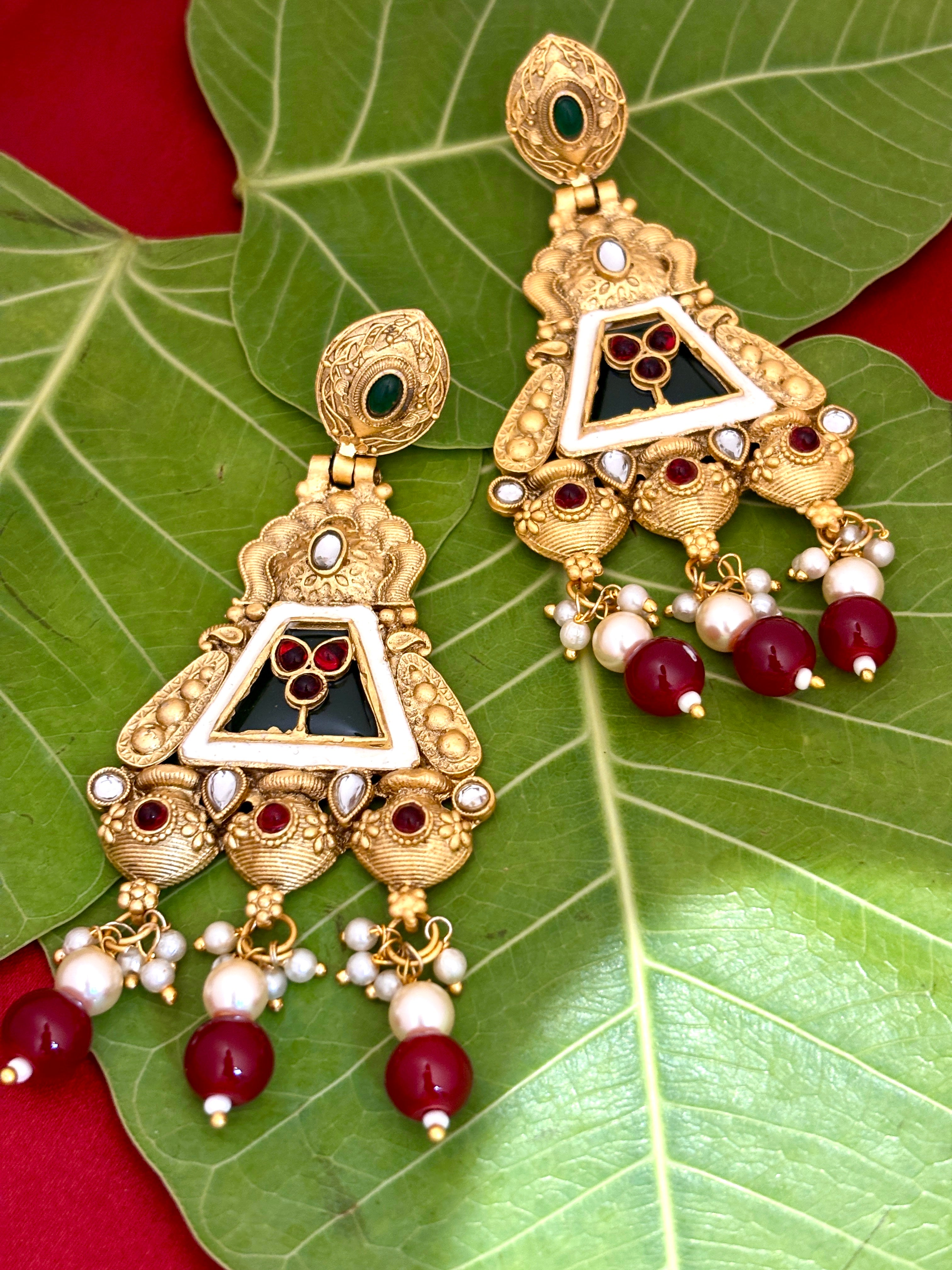 Kundan Triangular Temple Drops