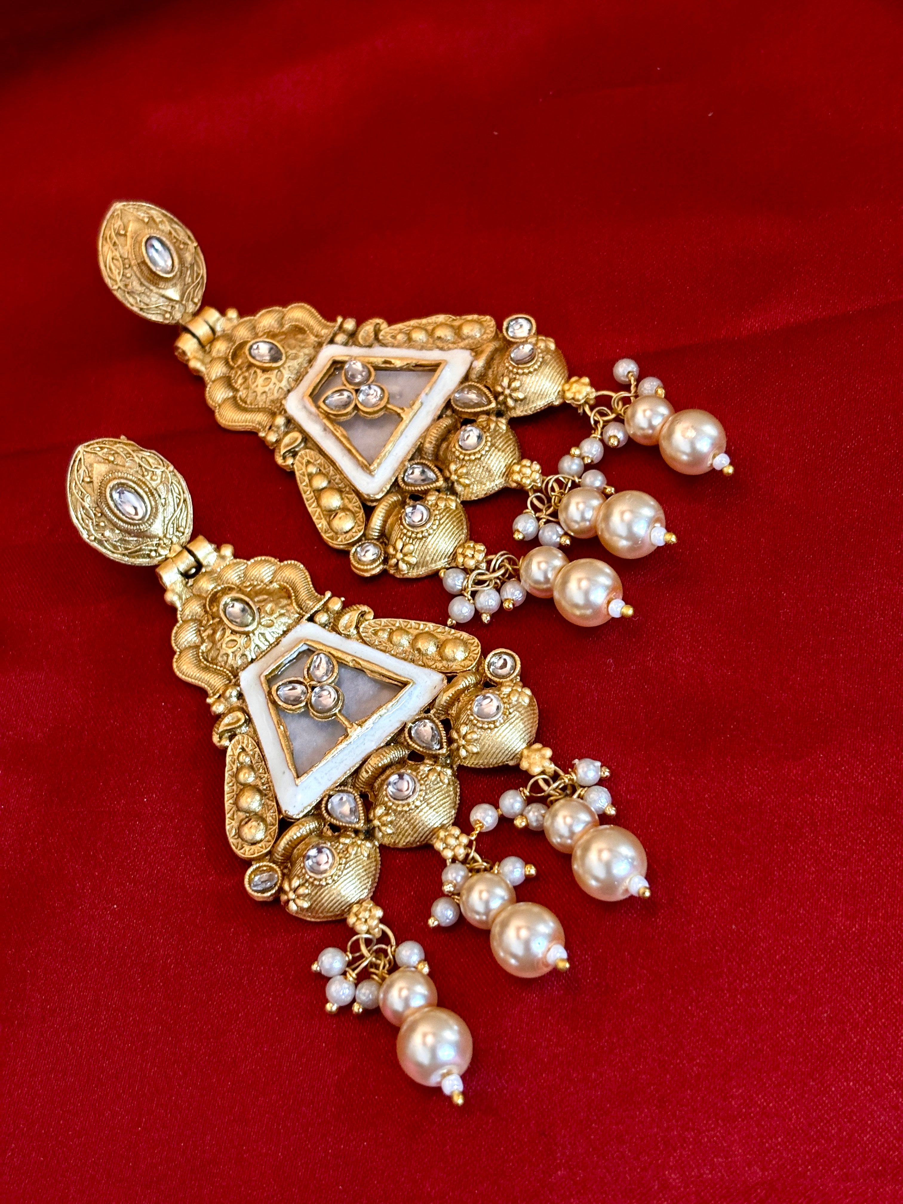 Kundan Triangular Temple Drops