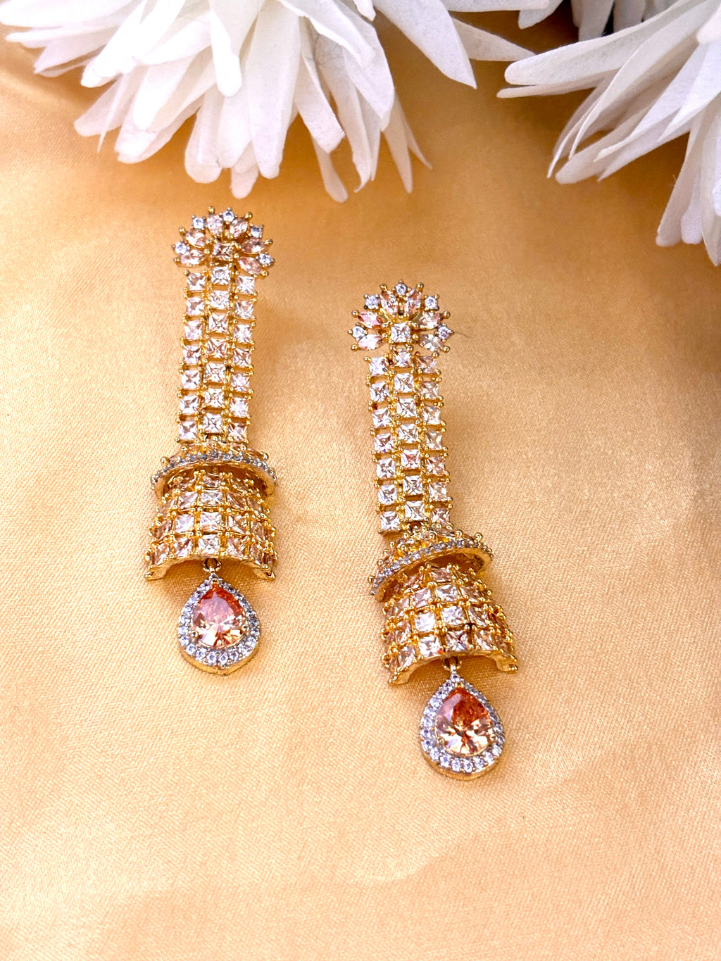 Elegant Champagne Zircon Long Drop Earrings