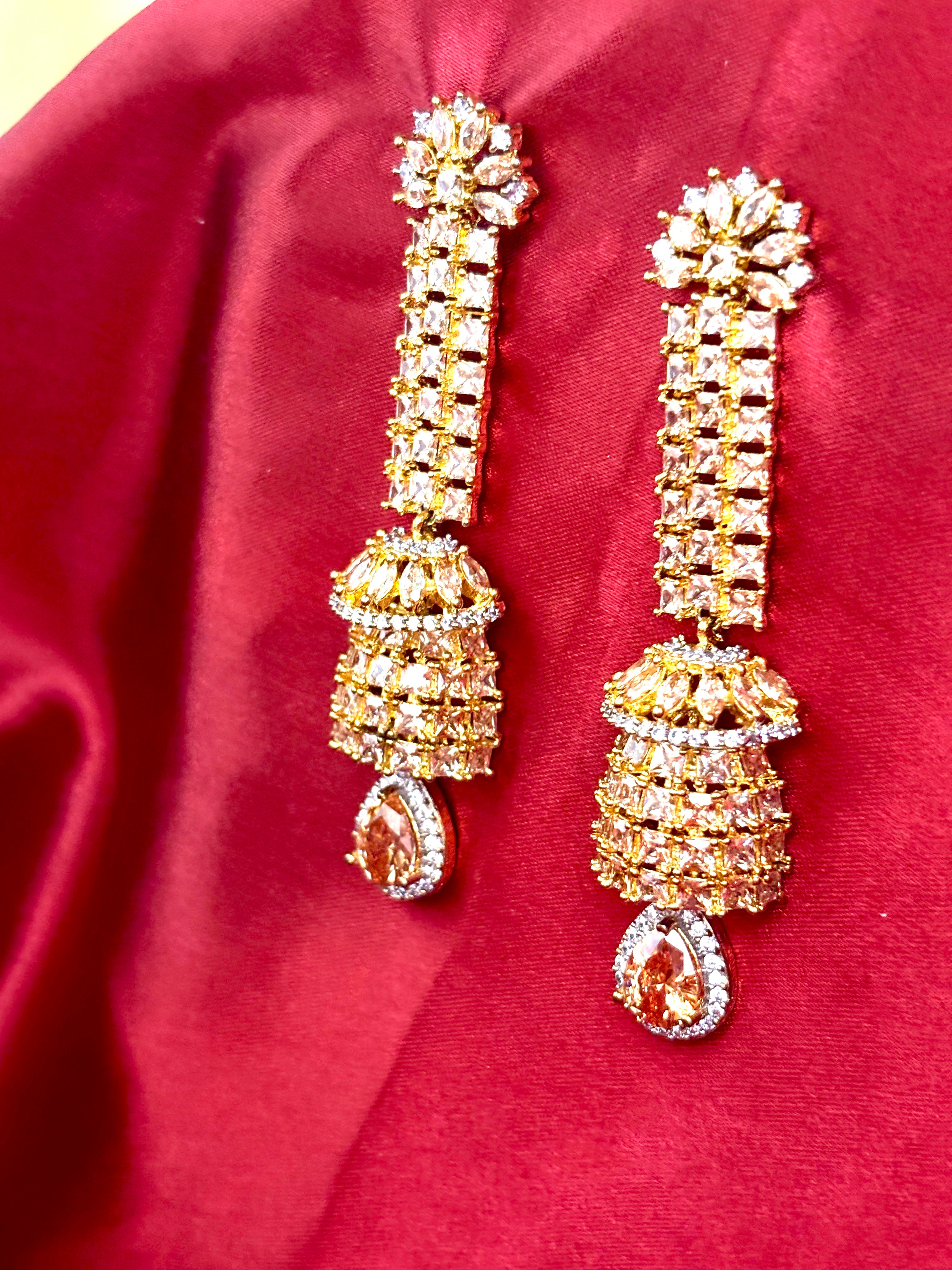 Elegant Champagne Zircon Long Drop Earrings