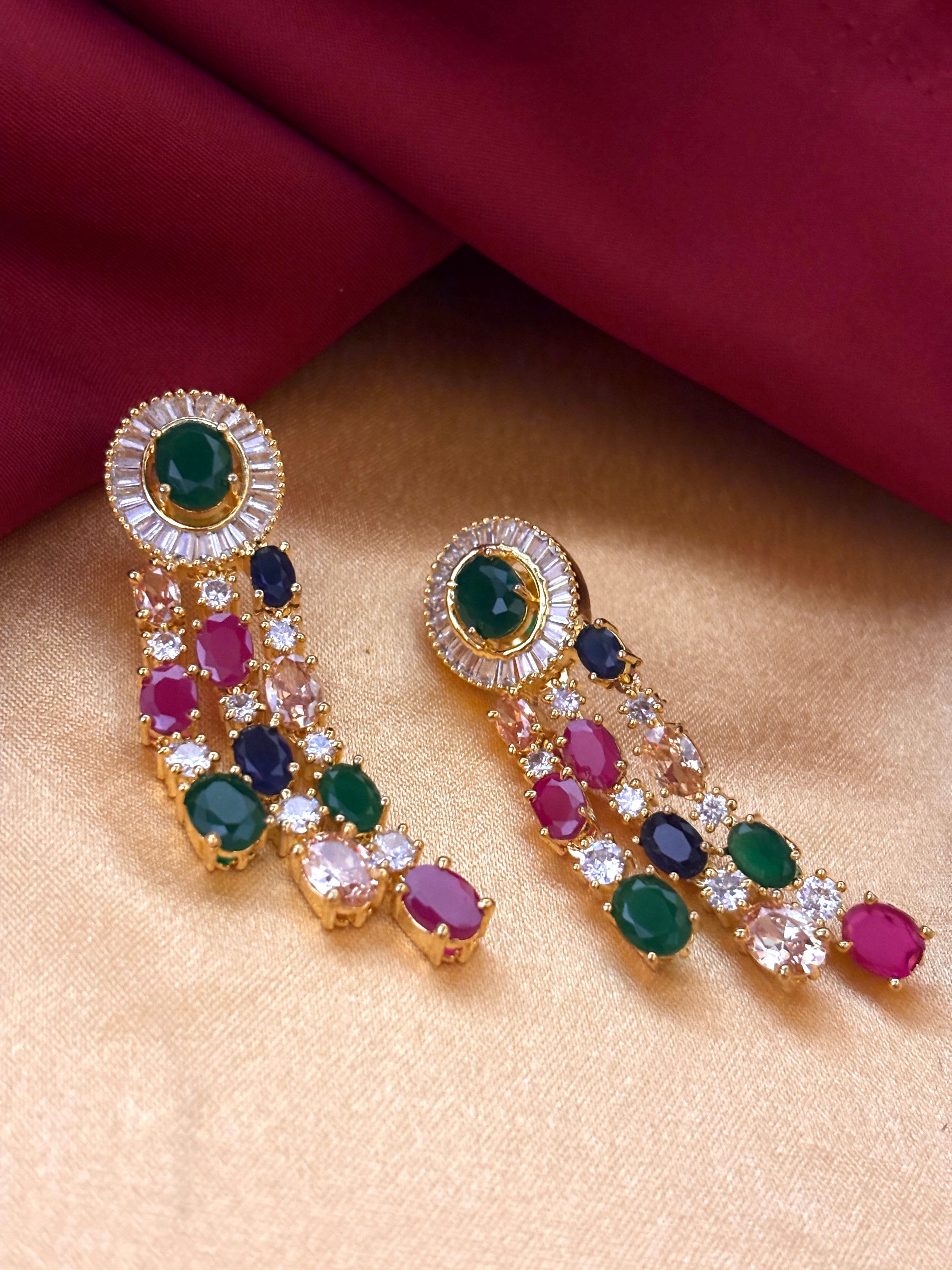 Regalia Navratna-Inspired Multi-Gemstone Drop Earrings