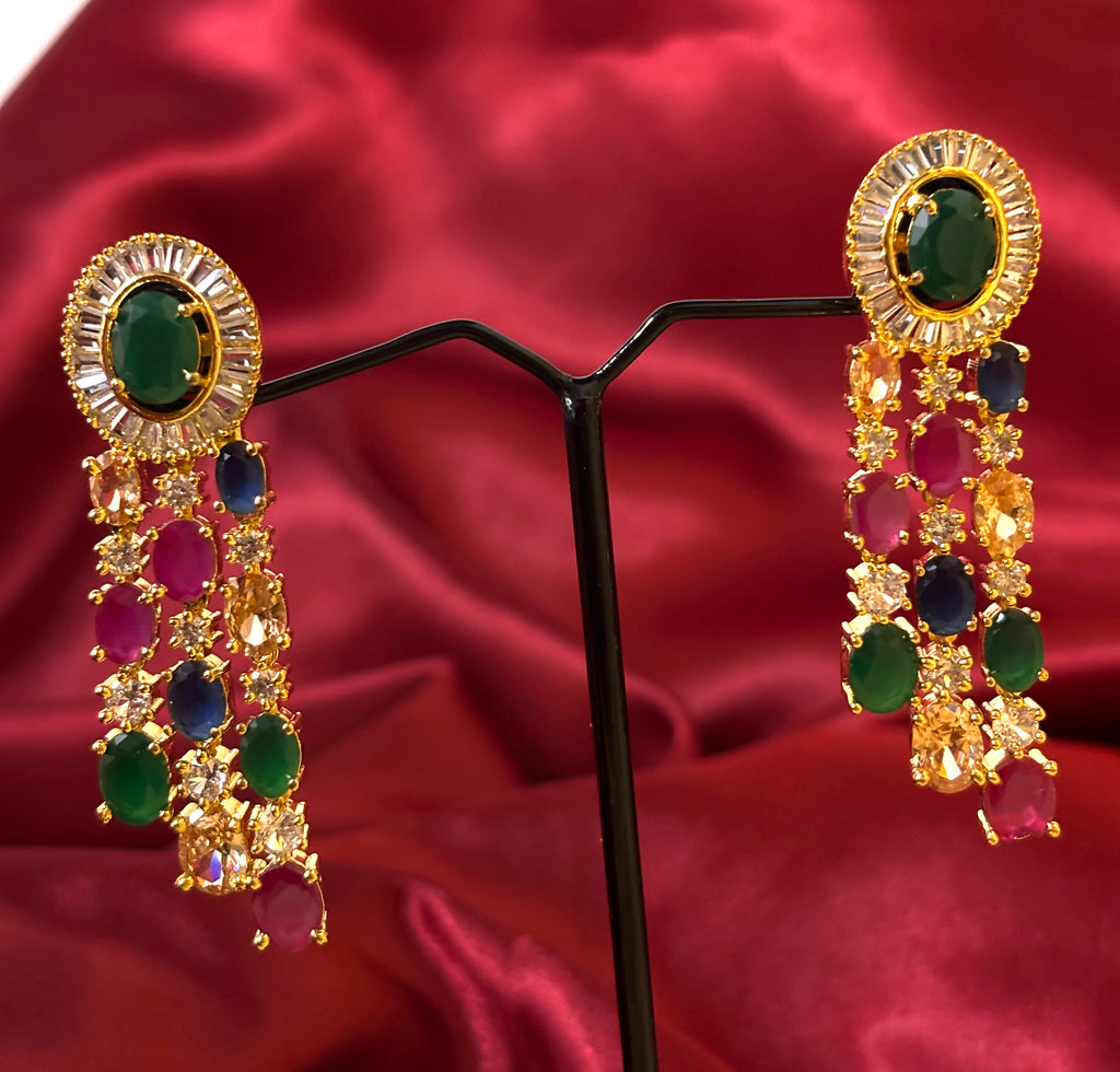 Regalia Navratna-Inspired Multi-Gemstone Drop Earrings