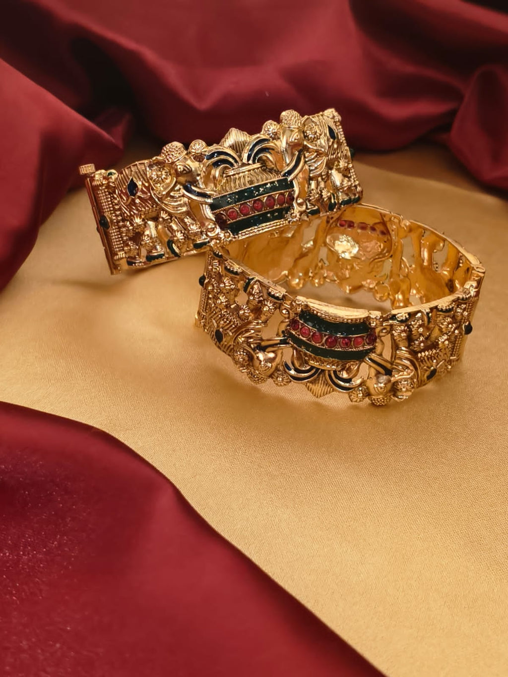 Traditional Rajwadi Matte Gold-Plated Bridal Kada Set