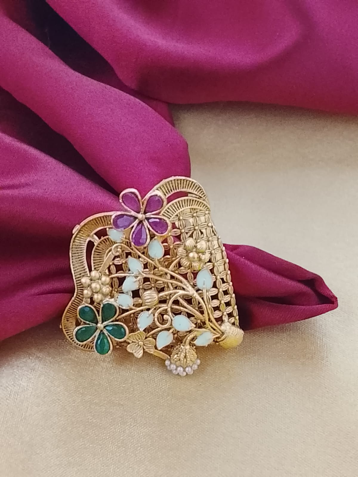 Traditional Rajwadi Floral Bouquet Cocktail Ring