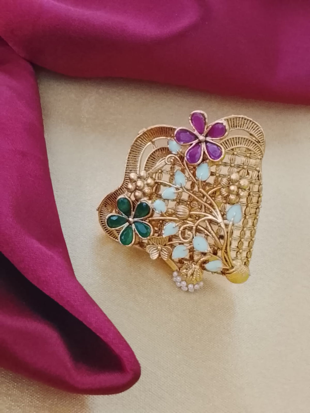 Traditional Rajwadi Floral Bouquet Cocktail Ring