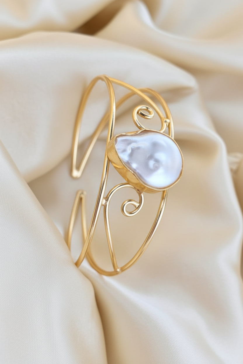 Pearl And Brass Handmade Bracelet