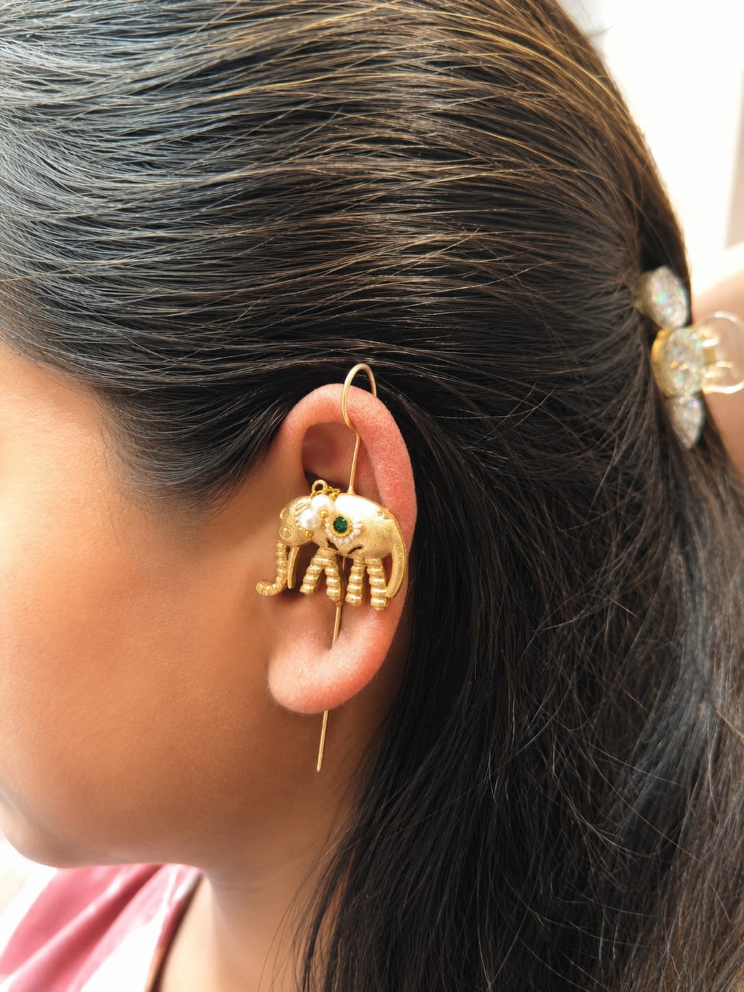 Majestic Textured Gold Elephant Statement Ear Cuff